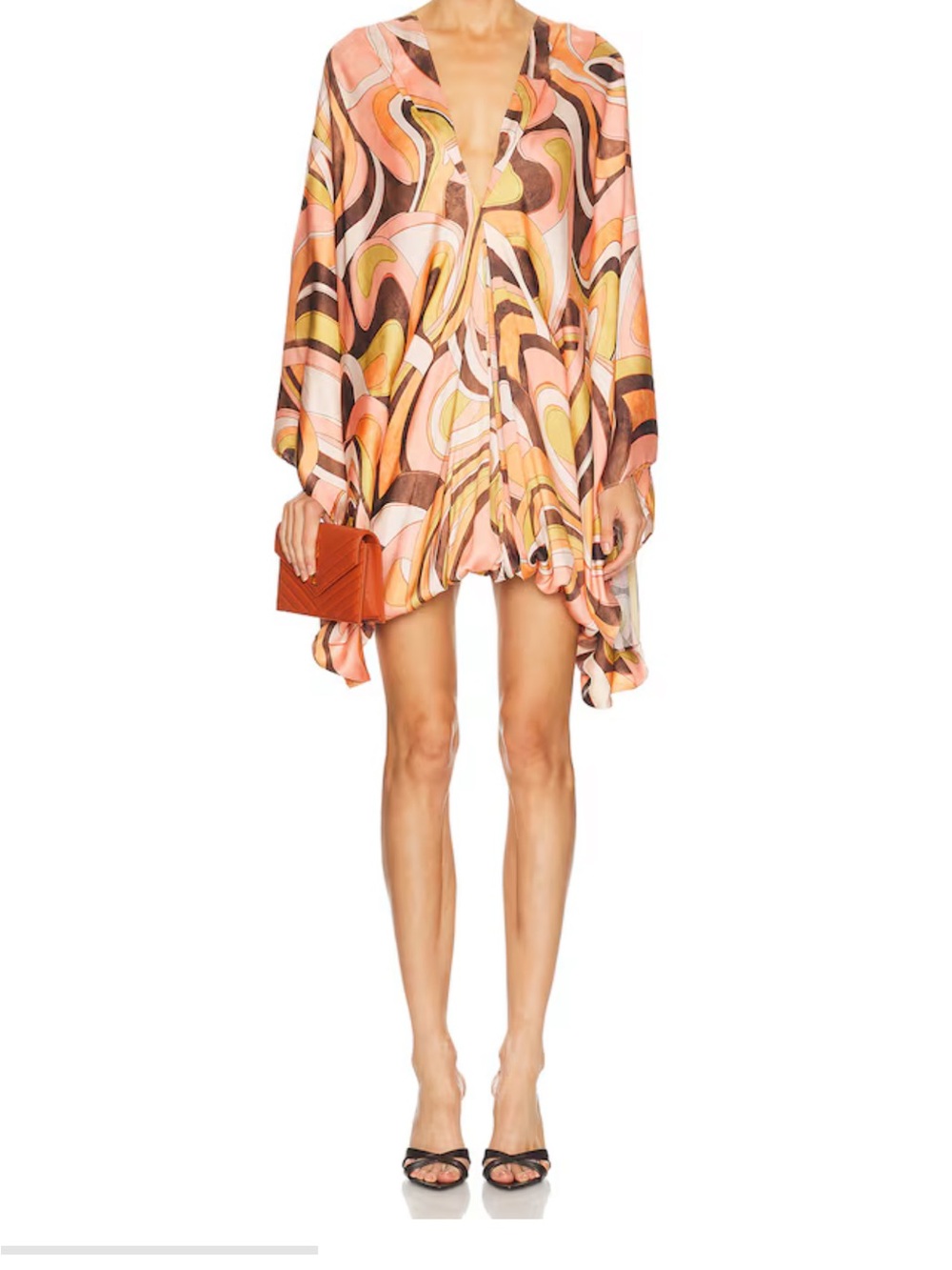 Alexis Multicolor Swirl Mini Dress in Peach, Pink, Brown